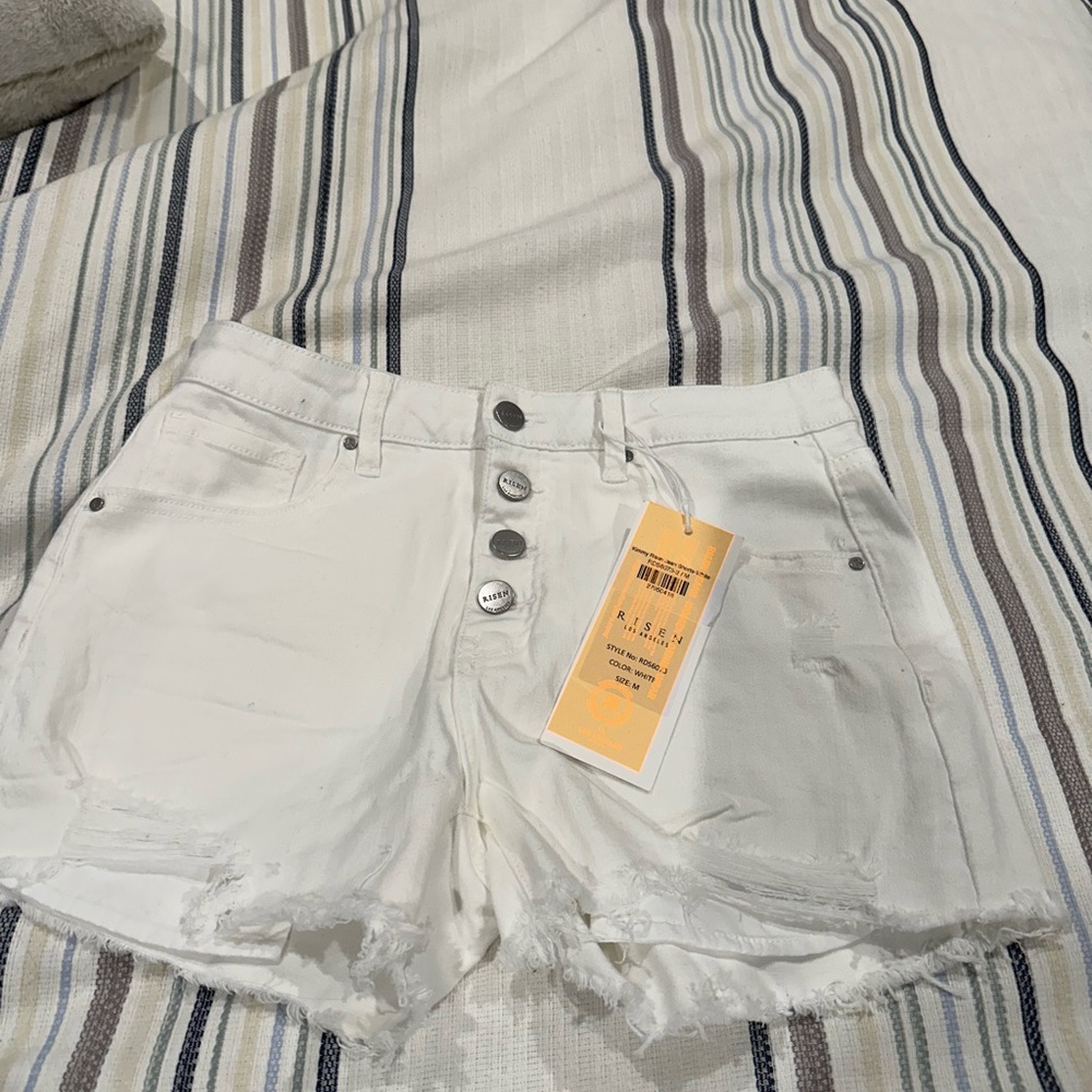 White Distressed High-Rise Button-Front Women's Shorts